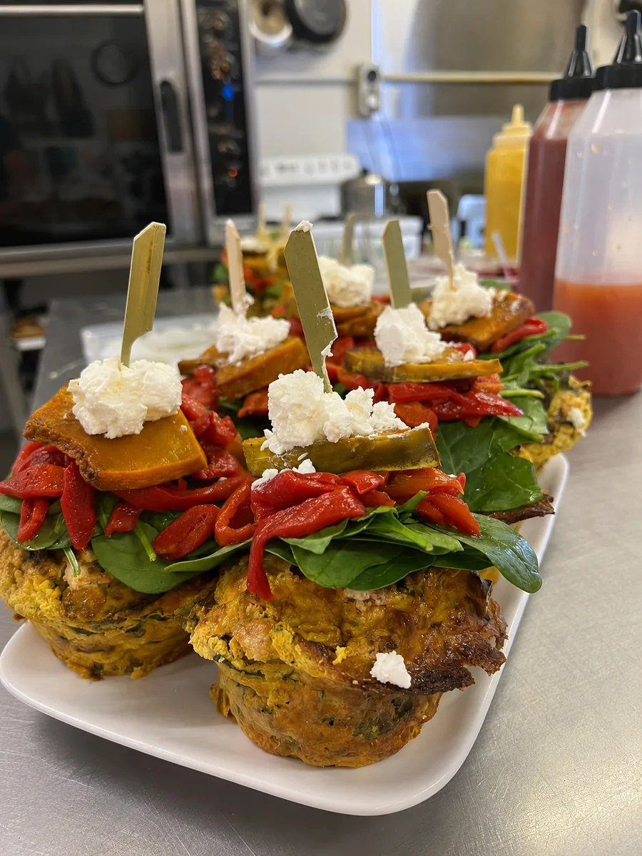 Savoury vegetable and cheese stack prepared at Kitchen Republic Cafe